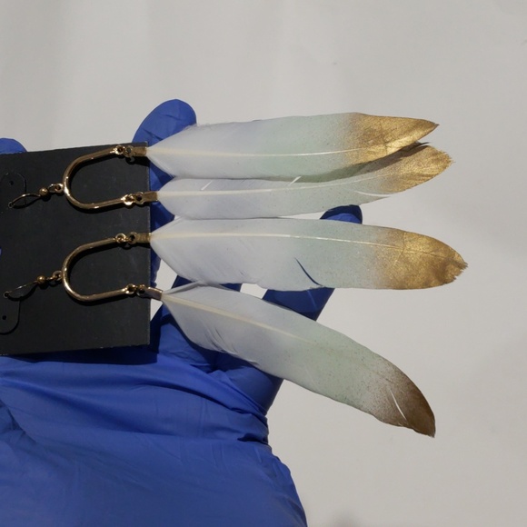 Boho Chic White & Gold Feather 5" Drop Dangle Earrings – Lightweight & Stylish - Picture 8 of 10